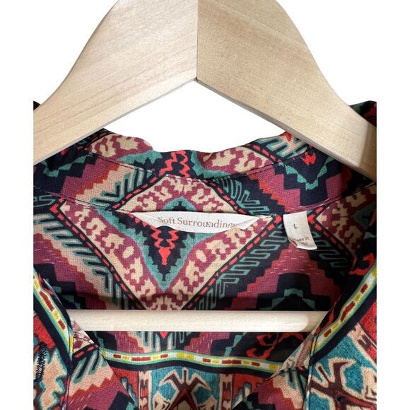 Soft Surroundings Size L Tribal Ikat Print Button Up Tunic Top Boho Sheer Kimono - Picture 3 of 7